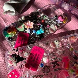 Decorative Pink Phone Case with Charms
